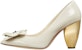 (W) TORY BURCH Kasut Tumit Tinggi Kulit Putih 'Floral Bloom Pointed-Toe'. 142995-731