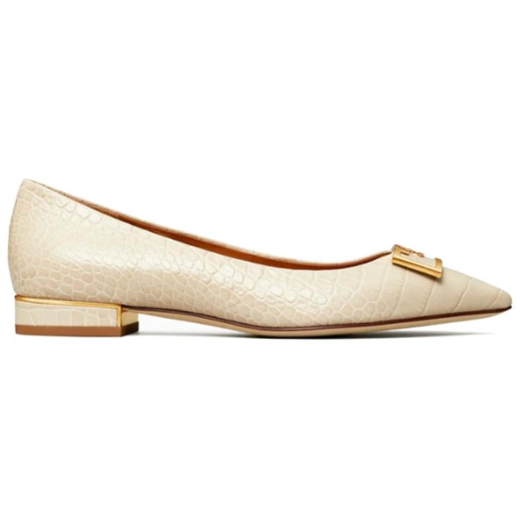 (W) TORY BURCH Pointed-Toe Leather Flats 'Beige' 圖 2