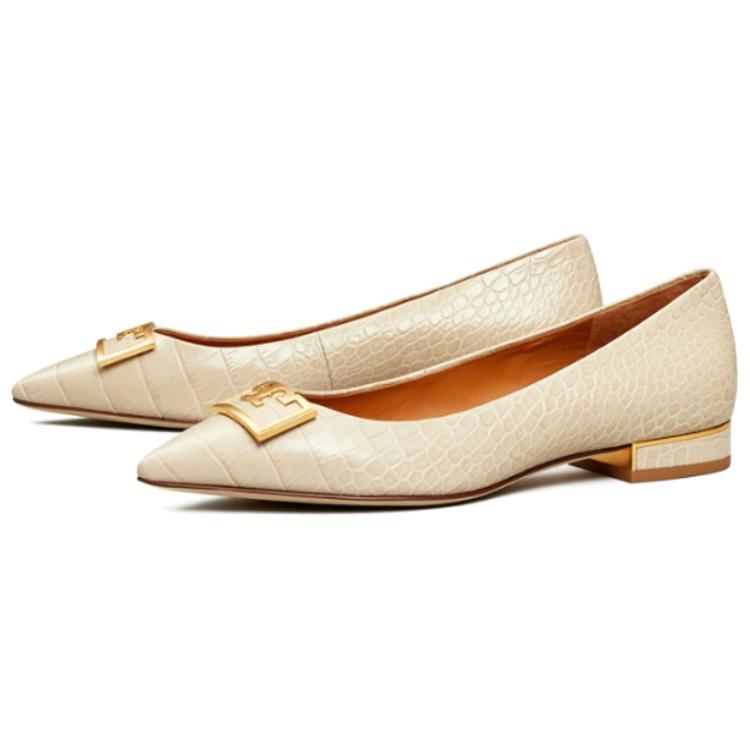(W) TORY BURCH Pointed-Toe Leather Flats 'Beige' 圖 3