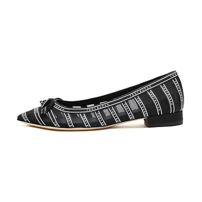 (W) TORY BURCH Printed Fabric Pointed Toe Flats 'Navy Blue'