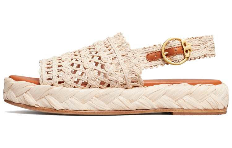 (W) TORY BURCH Raffia Weave Flat 'Ivory White'