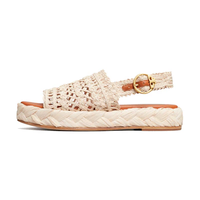 (W) TORY BURCH Raffia Weave Flat 'Ivory White'