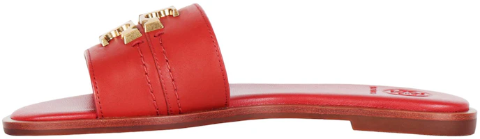 (Women) Tory Burch Red Leather Open-Toe Slide Sandals 60245-805 (Women) Tory Burch Red Leather Open-Toe Slide Sandals 60245-805