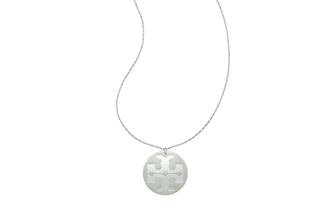 Order (Women) TORY BURCH Silver Logo Round Pendant Brass Necklace for Women 147182