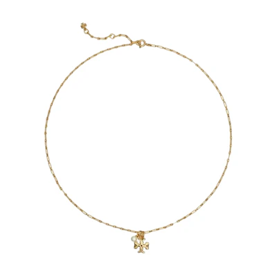 (Women) Tory Burch Simple Double T Logo Brass Pendant Necklace for Women 144695-700