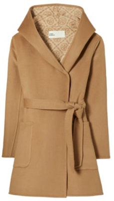 (Women) Tory Burch Solid Color Hooded Long Sleeve Belted Coat Camel Color 153871-252 Order (Women) Tory Burch Solid Color Hooded Long Sleeve Belted Coat Camel Color 153871-252
