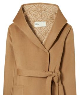 (Women) Tory Burch Solid Color Hooded Long Sleeve Belted Coat Camel Color 153871-252 Details for (Women) Tory Burch Solid Color Hooded Long Sleeve Belted Coat Camel Color 153871-252