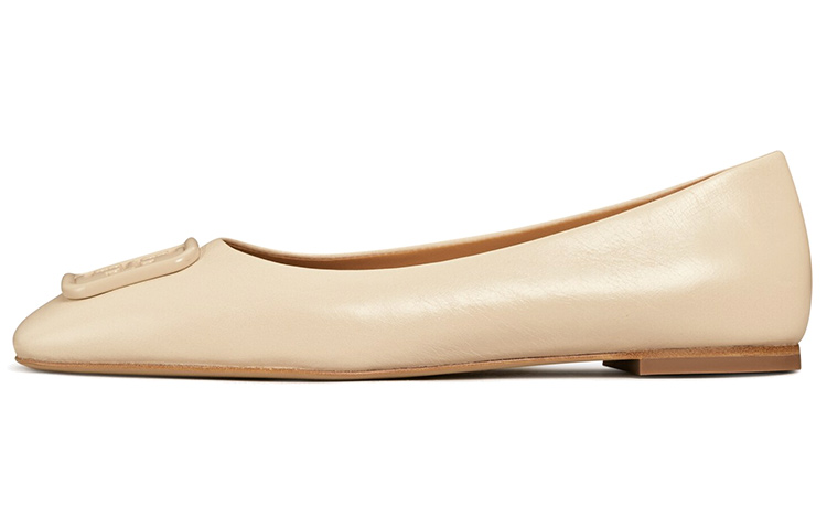 (W) TORY BURCH Square Toe Leather Flats 'Beige'