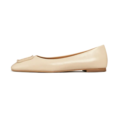 (W) TORY BURCH Square Toe Leather Flats 'Beige'