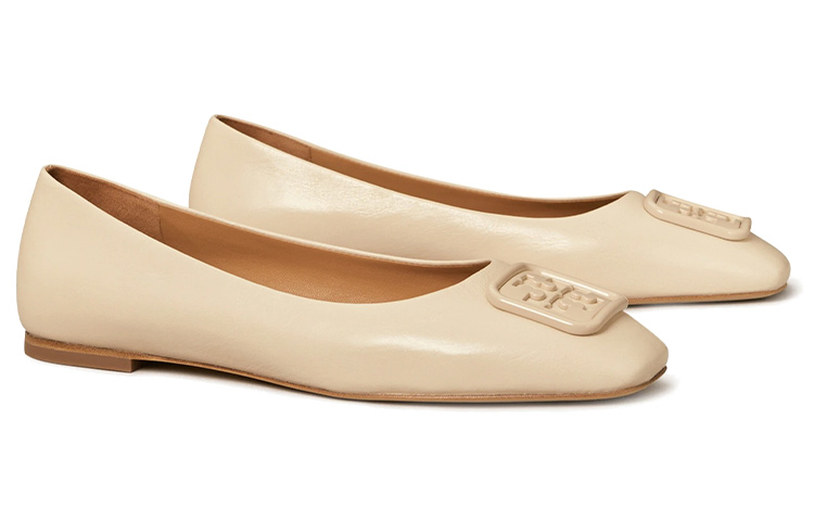 (W) TORY BURCH Square Toe Leather Flats 'Beige' 圖 3