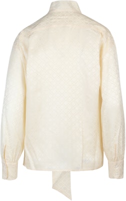 (Women) Tory Burch SS22 Beige Bow Tie Long Sleeve Jacquard Shirt. 87278-267 Lookbook (Women) Tory Burch SS22 Beige Bow Tie Long Sleeve Jacquard Shirt. 87278-267