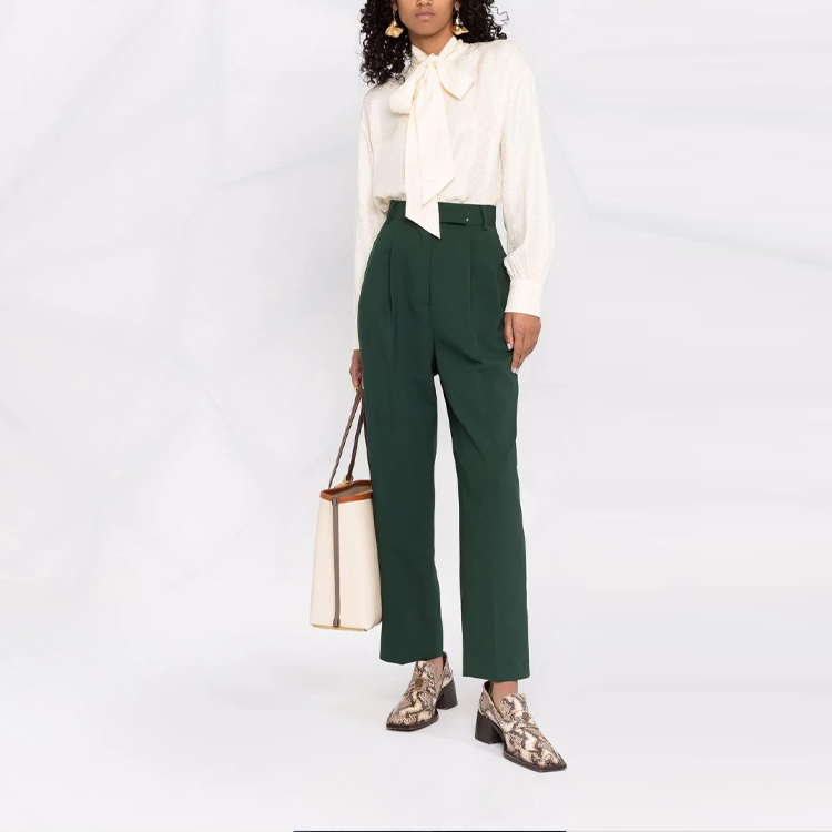 Shop (Women) Tory Burch SS22 Beige Bow Tie Long Sleeve Jacquard Shirt. 87278-267