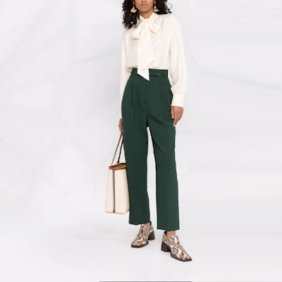 (Women) Tory Burch SS22 Beige Bow Tie Long Sleeve Jacquard Shirt. 87278-267 Shop (Women) Tory Burch SS22 Beige Bow Tie Long Sleeve Jacquard Shirt. 87278-267