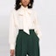 Sizing (Women) Tory Burch SS22 Beige Bow Tie Long Sleeve Jacquard Shirt. 87278-267