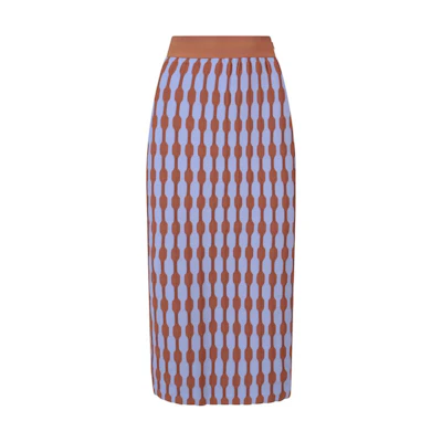 (Women) Tory Burch SS22 Geometric Print Elastic Waist Midi Skirt Blue Women Casual Skirt 135486-418