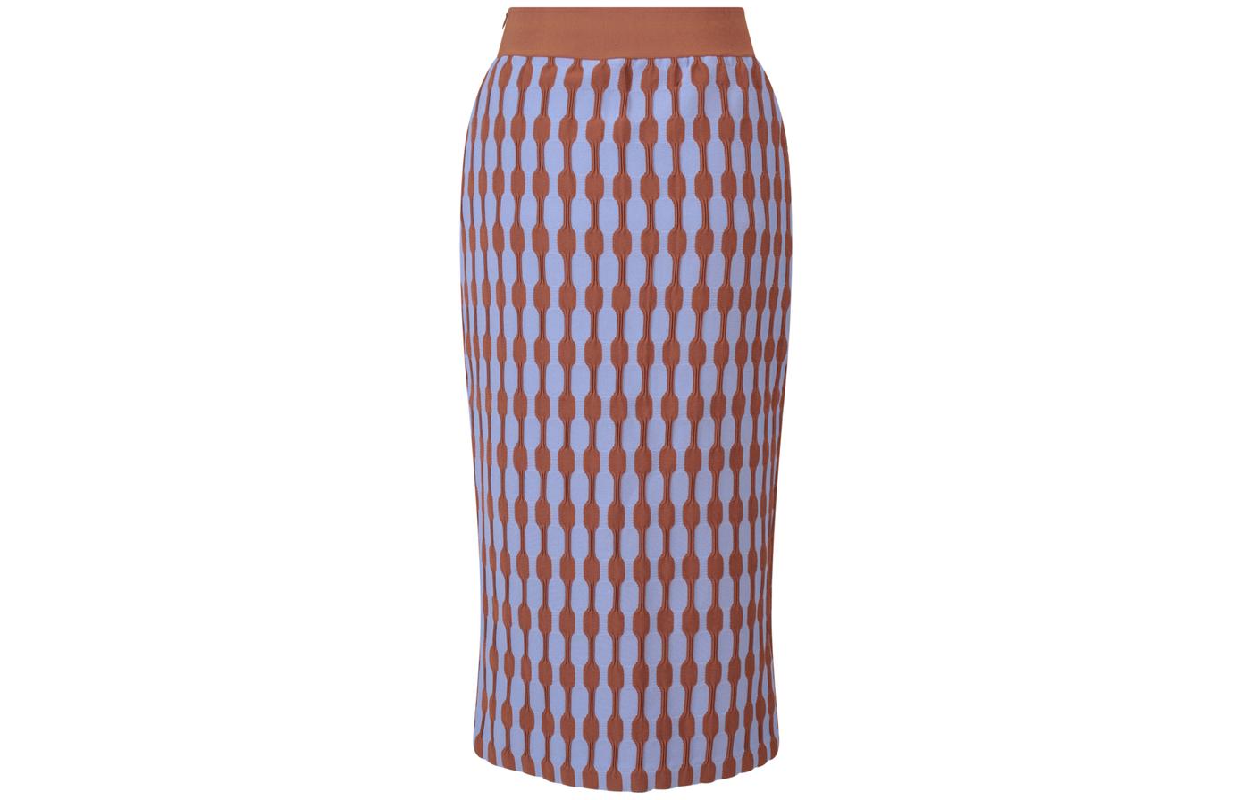 Lookbook (W) Tory Burch SS22 幾何印花彈性中長裙 藍色 女士休閒裙 135486-418