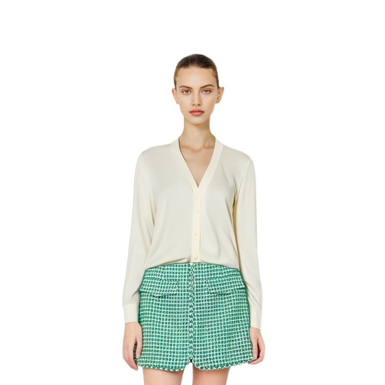 Shop (W) TORY BURCH SS23 米色V領純色針織扣衫 146283-104