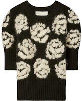 (Women) TORY BURCH SS23 Black Rose Embroidered Jacquard Cashmere Sweater. 145845-001 (Women) TORY BURCH SS23 Black Rose Embroidered Jacquard Cashmere Sweater. 145845-001