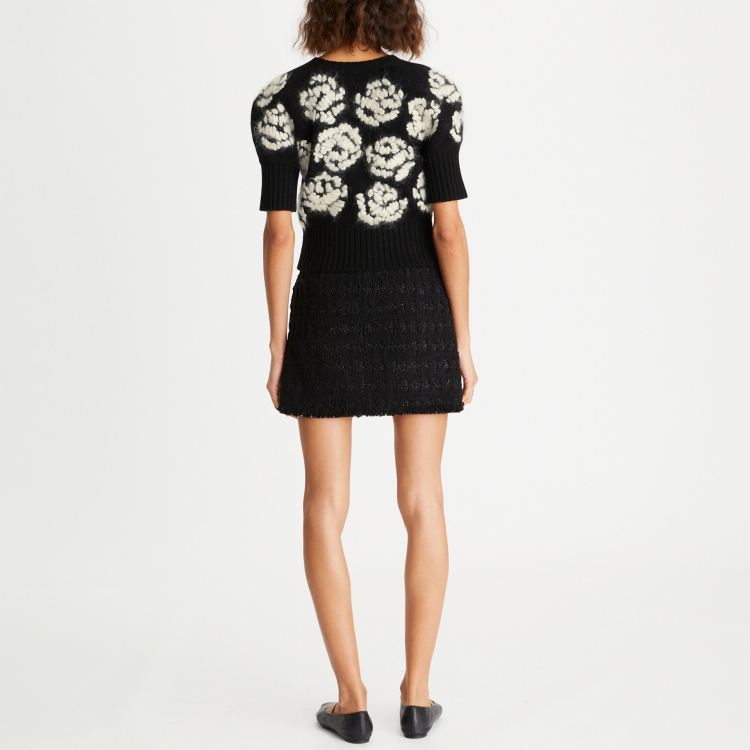 Shop (W) TORY BURCH SS23 黑色玫瑰刺繡提花羊絨毛衣 145845-001