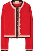 (Women) TORY BURCH SS23 Colorblock Cashmere Knit Sweater Red Long Sleeve 144571-418 (Women) TORY BURCH SS23 Colorblock Cashmere Knit Sweater Red Long Sleeve 144571-418