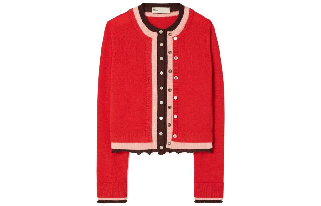 Order (W) TORY BURCH SS23 拼接色塊羊絨針織紅色長袖毛衣 144571-418