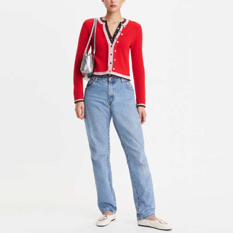 Lookbook (W) TORY BURCH SS23 拼接色塊羊絨針織紅色長袖毛衣 144571-418