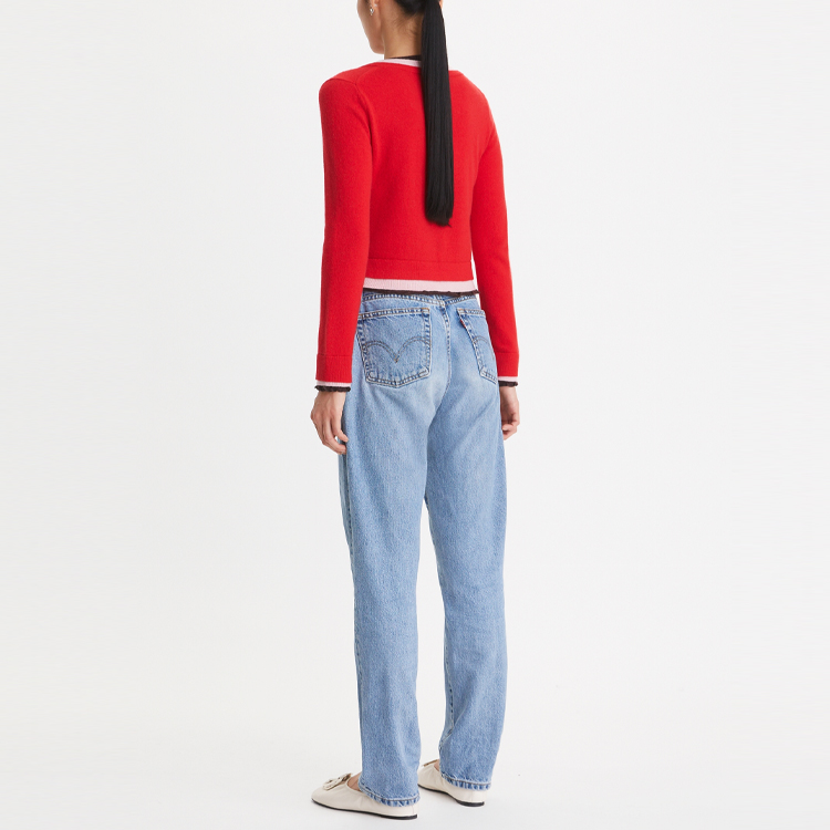 Shop (W) TORY BURCH SS23 拼接色塊羊絨針織紅色長袖毛衣 144571-418