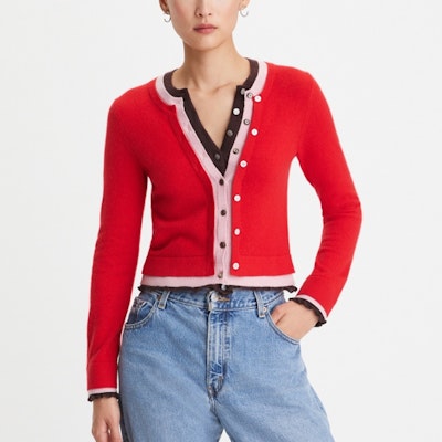 (W) TORY BURCH SS23 拼接色塊羊絨針織紅色長袖毛衣 144571-418 Purchase (W) TORY BURCH SS23 拼接色塊羊絨針織紅色長袖毛衣 144571-418