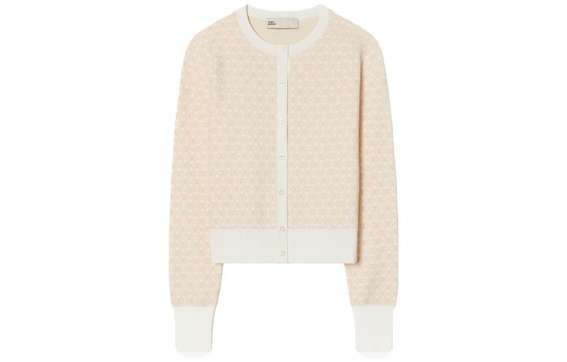 (Women) Tory Burch SS23  Ivory White Jacquard Knit Cardigan Sweater. 151712-220