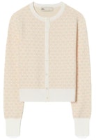 (Women) Tory Burch SS23 Ivory White Jacquard Knit Cardigan Sweater. 151712-220 (Women) Tory Burch SS23 Ivory White Jacquard Knit Cardigan Sweater. 151712-220