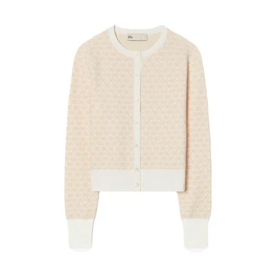 (Women) Tory Burch SS23 Ivory White Jacquard Knit Cardigan Sweater. 151712-220