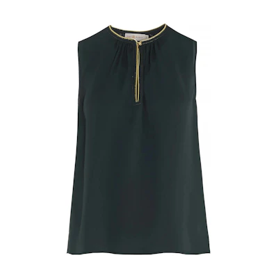 (Women) Tory Burch SS23 Sleeveless Contrast Trim Casual T-Shirt Green. 74822-309