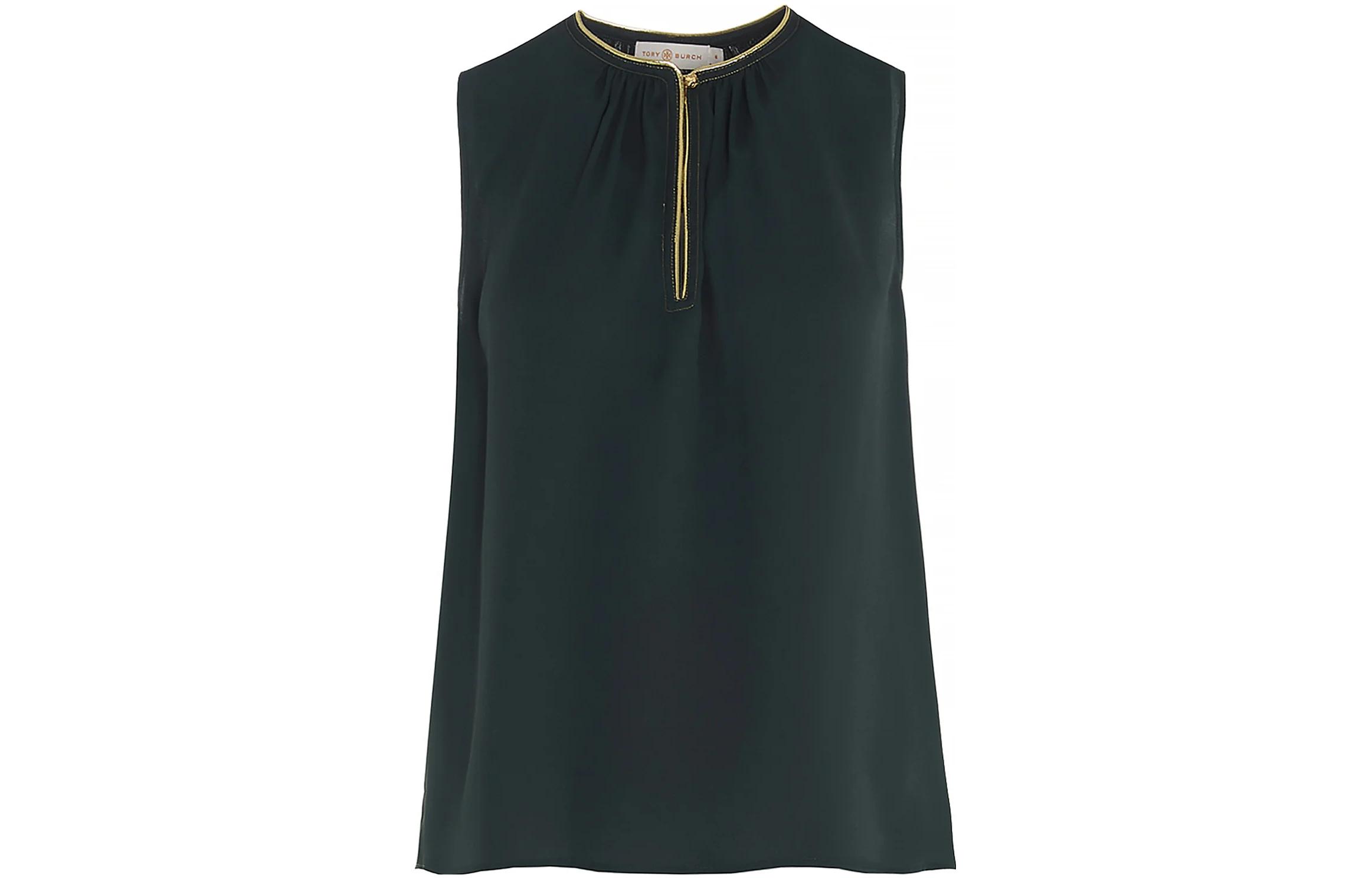 Order (Women) Tory Burch SS23  Sleeveless Contrast Trim Casual T-Shirt Green. 74822-309