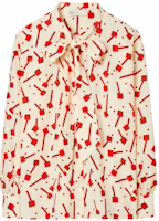 (Women) Tory Burch SS23 Lollipop Print Tie Long Sleeve Shirt Beige 144139-253 (Women) Tory Burch SS23 Lollipop Print Tie Long Sleeve Shirt Beige 144139-253