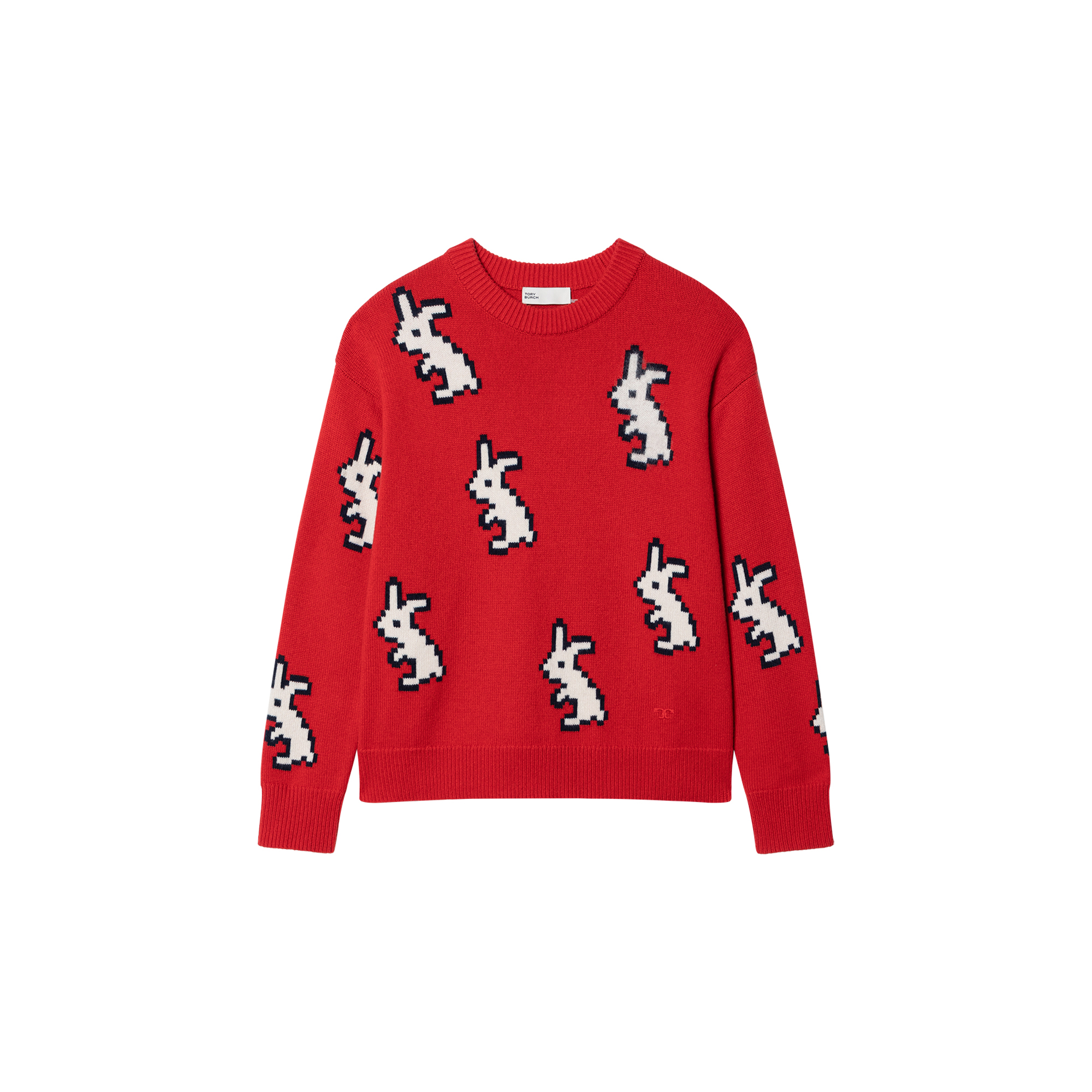 (Women) Tory Burch SS23 Lunar New Year Capsule Red Crewneck Ribbed Knit Sweater Women. 142251-618