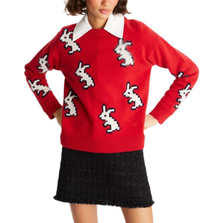 Purchase (W) Tory Burch 2023 春節系列紅色羅紋針織圓領毛衣 女款 142251-618