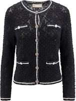 (Women) TORY BURCH SS24 Black Logo Lace Contrast Trim Knit Cardigan. 160634-001 (Women) TORY BURCH SS24 Black Logo Lace Contrast Trim Knit Cardigan. 160634-001