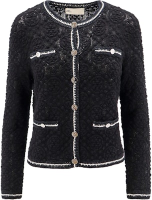 (W) TORY BURCH SS24 Hitam Logo Lace Trim Knit Cardigan. 160634-001 Buy (W) TORY BURCH SS24 Hitam Logo Lace Trim Knit Cardigan. 160634-001