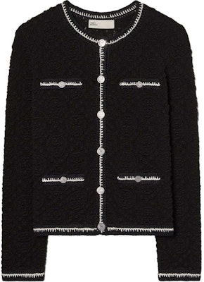 (W) TORY BURCH SS24 Hitam Logo Lace Trim Knit Cardigan. 160634-001 Order (W) TORY BURCH SS24 Hitam Logo Lace Trim Knit Cardigan. 160634-001