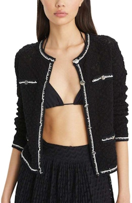 (W) TORY BURCH SS24 Hitam Logo Lace Trim Knit Cardigan. 160634-001 Purchase (W) TORY BURCH SS24 Hitam Logo Lace Trim Knit Cardigan. 160634-001