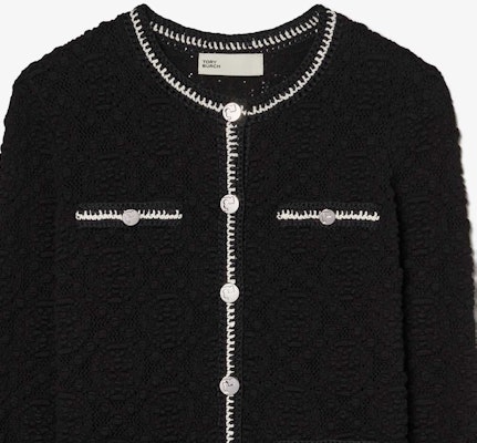 (W) TORY BURCH SS24 Hitam Logo Lace Trim Knit Cardigan. 160634-001 Sizing (W) TORY BURCH SS24 Hitam Logo Lace Trim Knit Cardigan. 160634-001