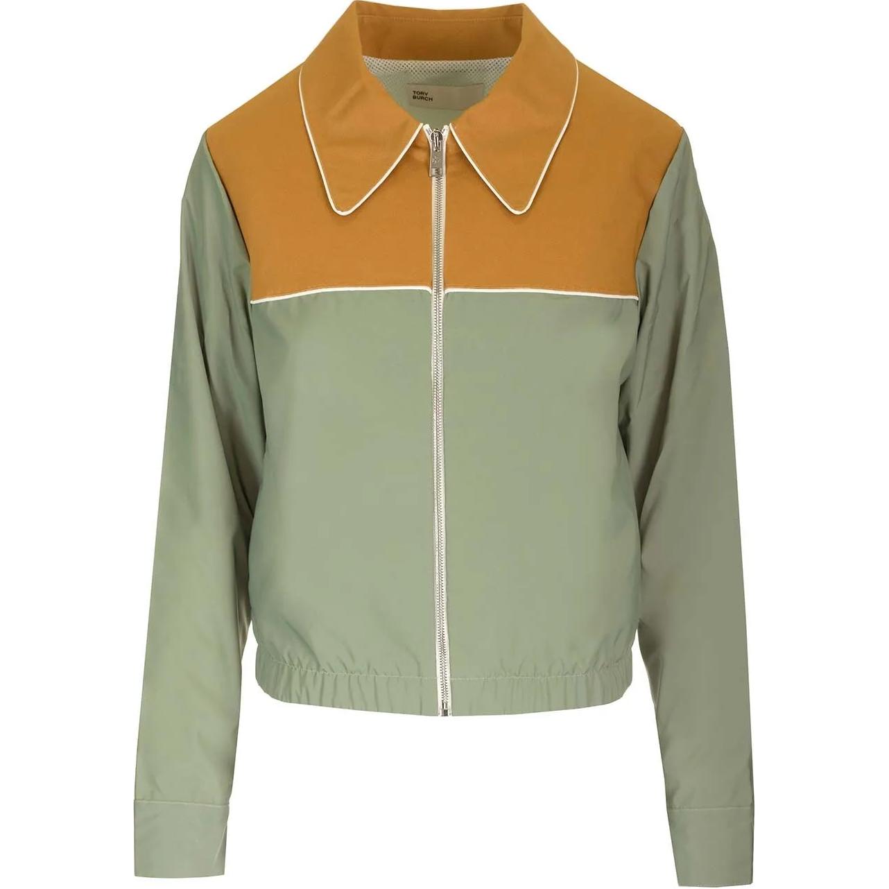 (Women) Tory Burch SS24 Colorblock Zip-Up Jacket Sage Green  Long Sleeve Top. 159628-310