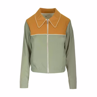 (Women) Tory Burch SS24 Colorblock Zip-Up Jacket Sage Green Long Sleeve Top. 159628-310