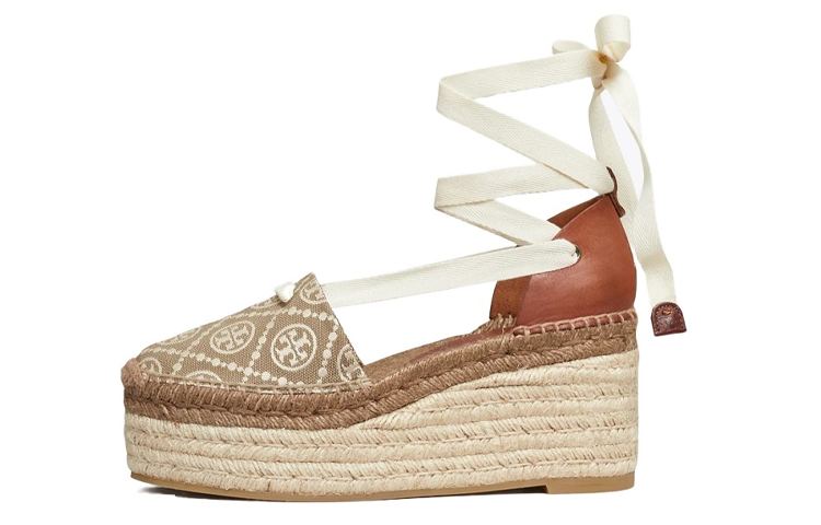 (Women) Tory Burch T Leather Platform Heels Women’s White Brown 134913-200