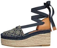 (Women) Tory Burch T Monogram Platform Sandals Women Blue 134913-400 (Women) Tory Burch T Monogram Platform Sandals Women Blue 134913-400