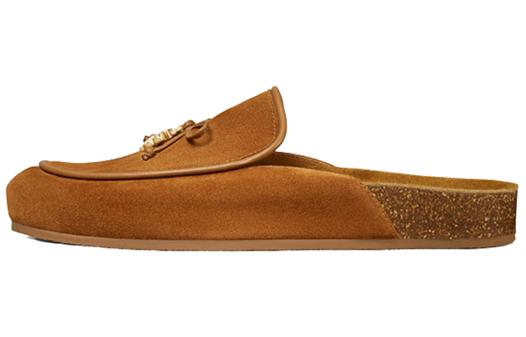 (W) TORY BURCH Velvet Leather Simple Slides 'Caramel'