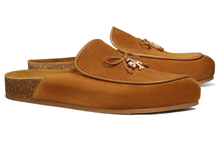 (W) TORY BURCH Velvet Leather Simple Slides 'Caramel' 圖 3