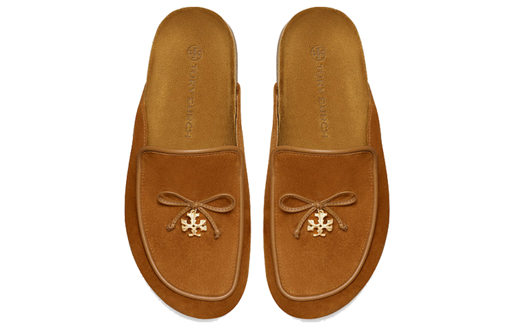 (W) TORY BURCH Velvet Leather Simple Slides 'Caramel' 圖 4