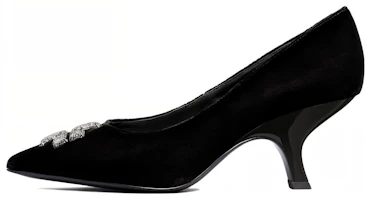 (Women) TORY BURCH Velvet Logo Pointed-Toe Stiletto Heels 'Black' 146482-006 (Women) TORY BURCH Velvet Logo Pointed-Toe Stiletto Heels 'Black' 146482-006