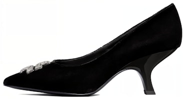 (Women) TORY BURCH Velvet Logo Pointed-Toe Stiletto Heels 'Black' 146482-006 (Women) TORY BURCH Velvet Logo Pointed-Toe Stiletto Heels 'Black' 146482-006